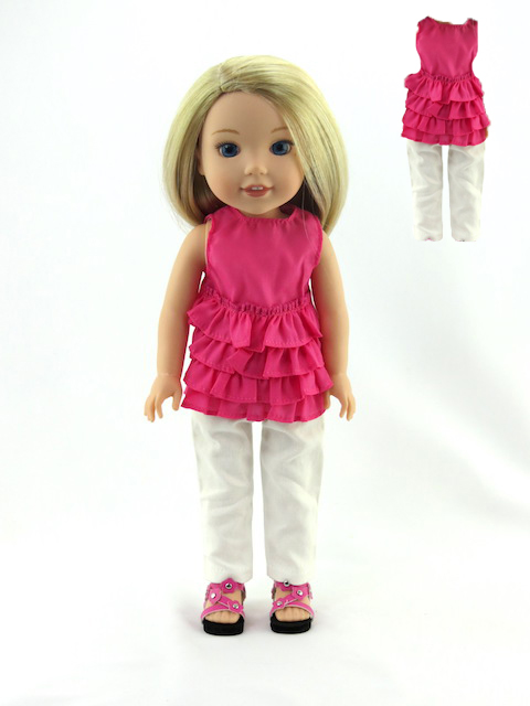 14.5 INCH DOLL: Hot Pink and White Pant Set #1074 - American Fashion World