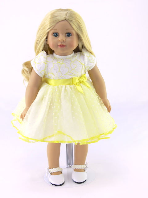 White and Yellow Lace Polka Dot Dress #73 - American Fashion World