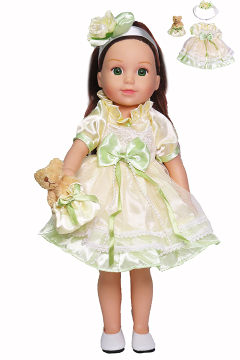 14.5 INCH DOLL: Yellow and Green Silk Dress with Bear #2029 - American ...