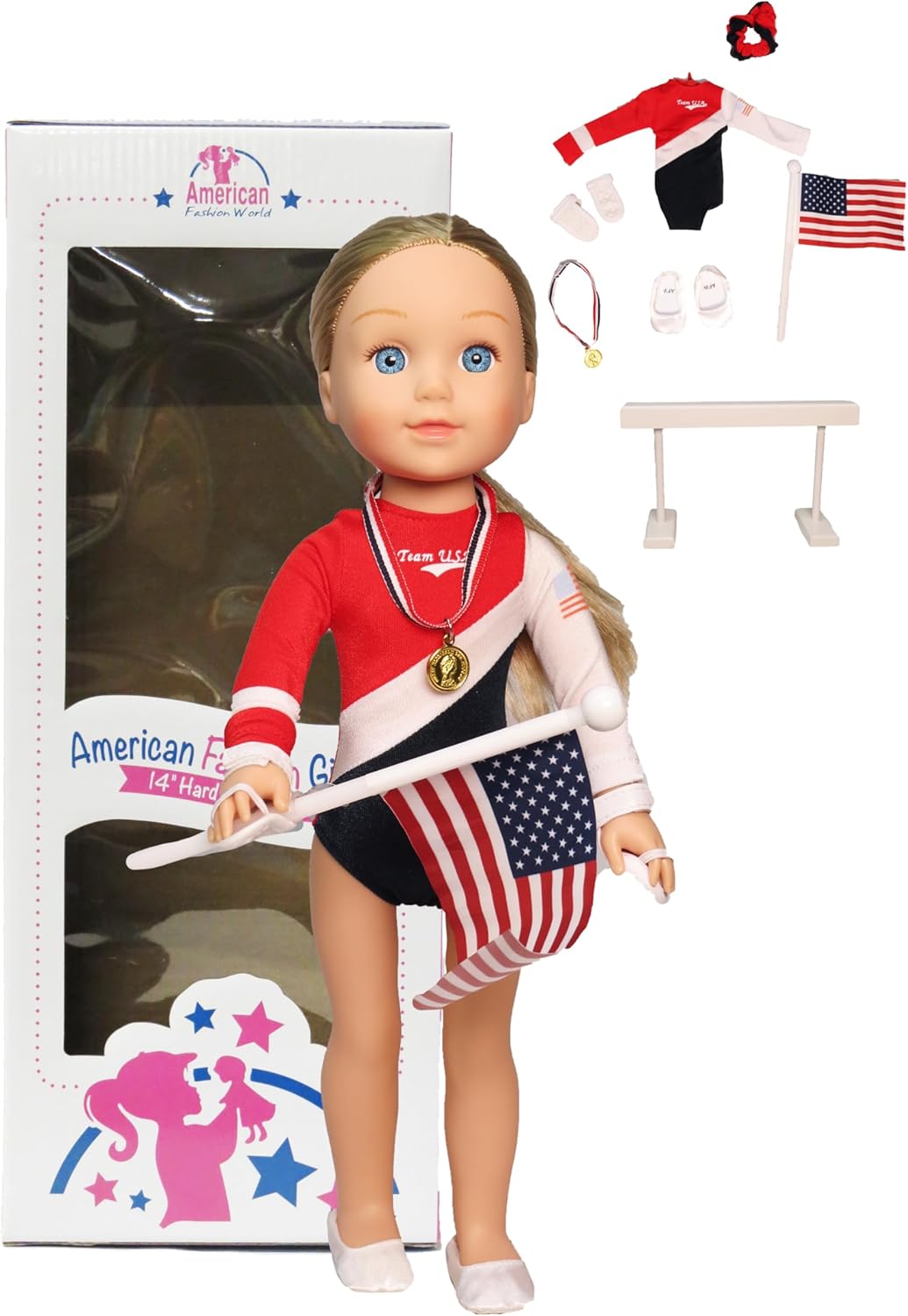 Olympic Special 14.5inch Doll USA Gymnast Complete Gymnastic Set Boxed ...